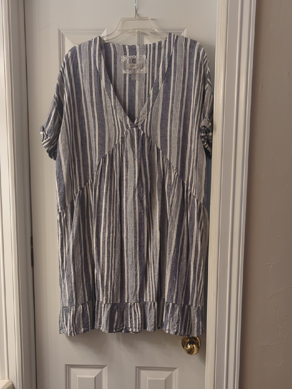 Striped Blue & White V-Neck Tunic Dress
